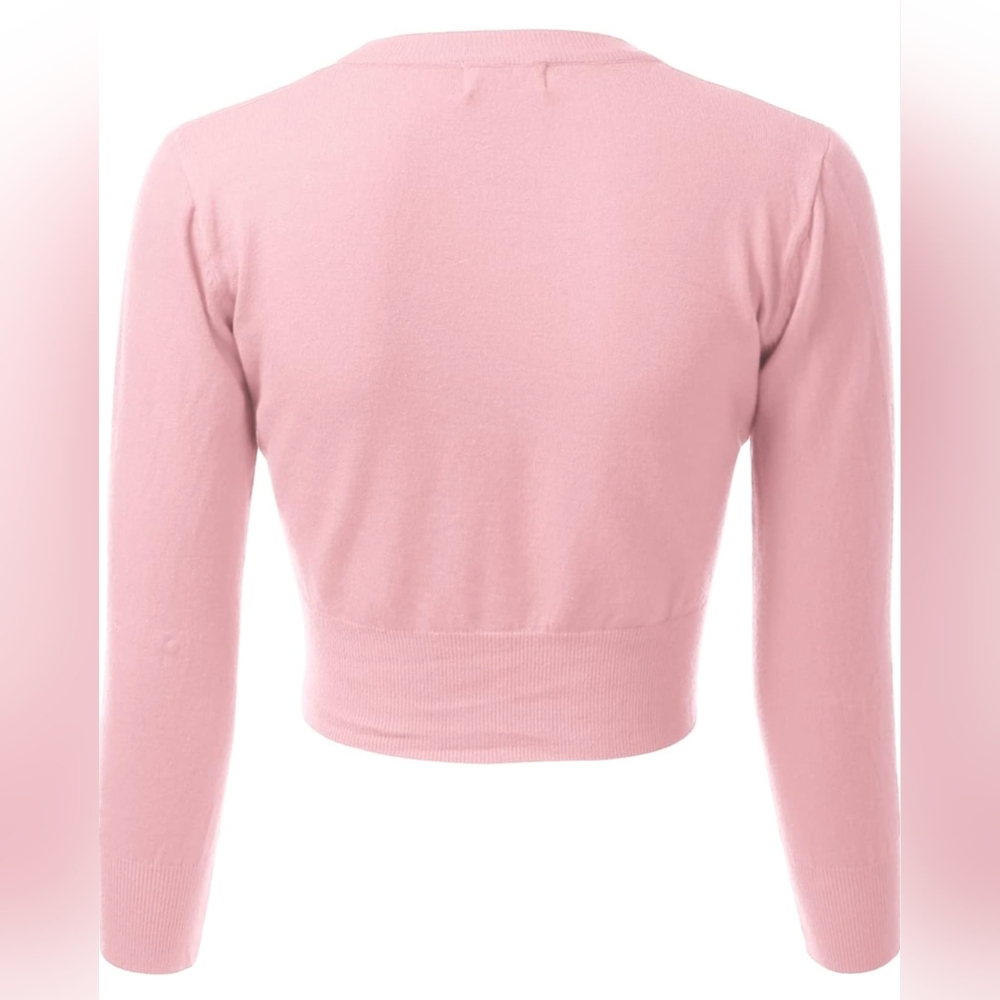3/4 Sleeve Soft Open Front V-Neck Cropped Sweater Cardigan - Picture 4 of 9